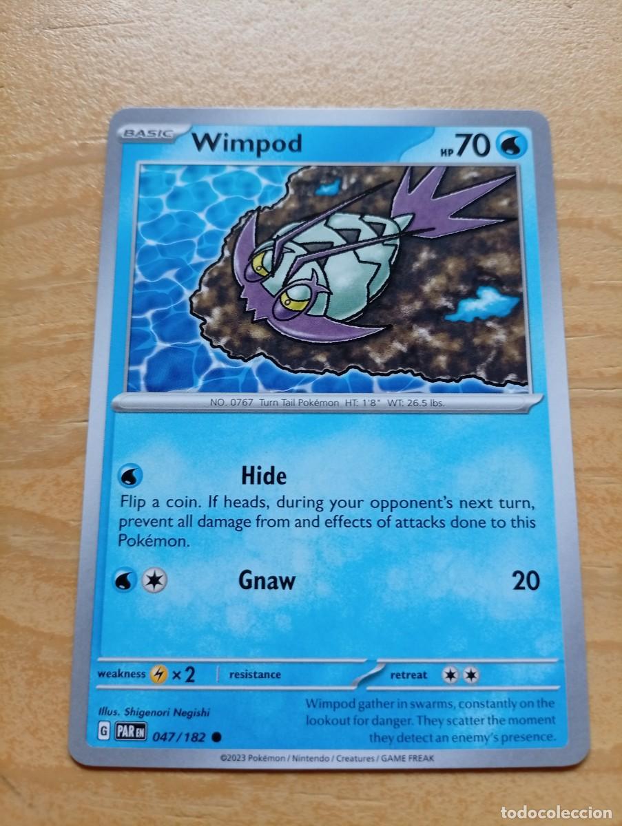 Trading cards: Carta Pok&eacute;mon de Wimpod, edici&oacute;n en ingl&eacute;s. - N&uacute;mero de carta: 047/182. - A&ntilde;o de publicaci&oacute;n: 2023.