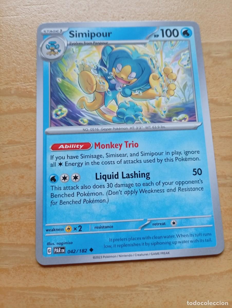 Trading cards: Carta Pok&eacute;mon de Simipour, n&uacute;mero 042/182, del a&ntilde;o 2023. - Idioma: Ingl&eacute;s. - Ilustrador: nagimiso.
