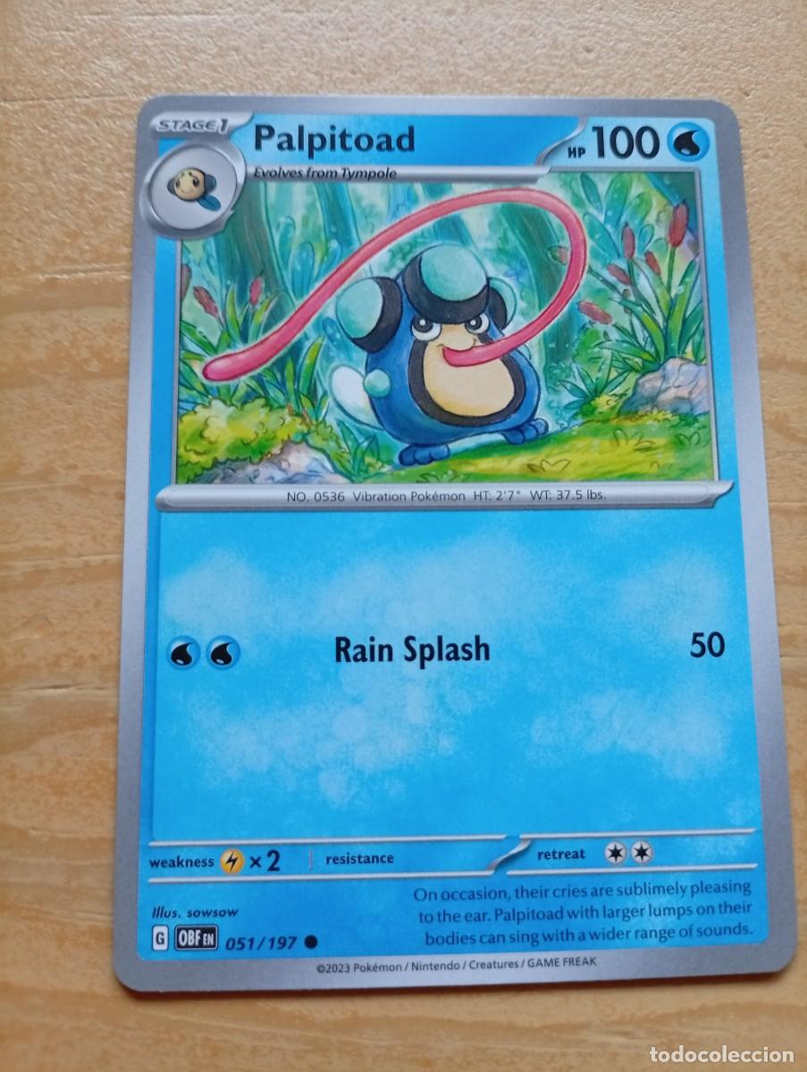 Trading cards: Carta de Pok&eacute;mon de Palpitoad, n&uacute;mero 51 de 197, del a&ntilde;o 2023. La carta est&aacute; en ingl&eacute;s. - Palpitoad