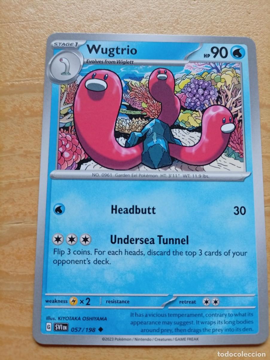 Trading cards: Carta Pok&eacute;mon de Wugtrio, edici&oacute;n en ingl&eacute;s. - N&uacute;mero de carta: 057/198. - A&ntilde;o de publicaci&oacute;n: 2023