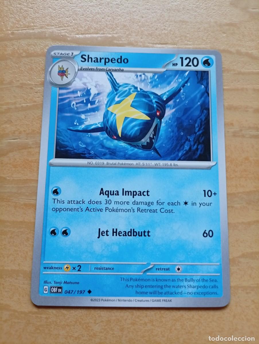 Trading cards: Carta de Pok&eacute;mon de Sharpedo, edici&oacute;n en ingl&eacute;s del a&ntilde;o 2023. - N&uacute;mero de carta: 047/197. - Ilustra