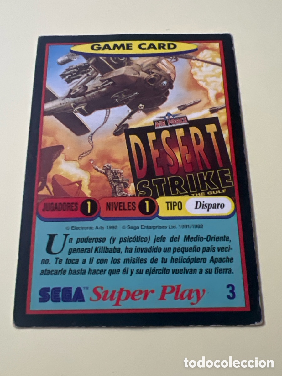 Trading cards: E1325. 1991 PANINI CROMO TRADING CARD VIDEOJUEGOS SEGA SUPER PLAY VIDEO GAMES 3 DESERT STRIKE