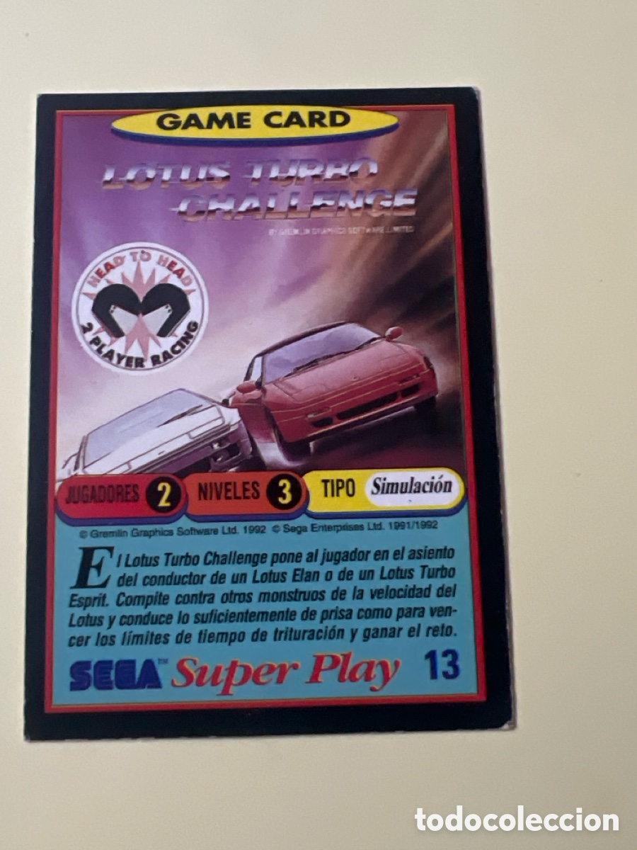 Cartes &agrave; &Eacute;changer: 1991 PANINI CROMO TRADING CARD VIDEOJUEGOS SEGA SUPER PLAY VIDEO GAMES 13 LOTUS TURBO CHALLENGE
