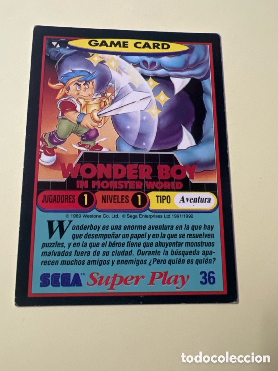 Figurine Collezionabili: C5446. PANINI SEGA SUPER PLAY GAME CARD 1991 VIDEOJUEGO CROMO N&ordm; 36 WONDER BOY IN MONSTER WORLD