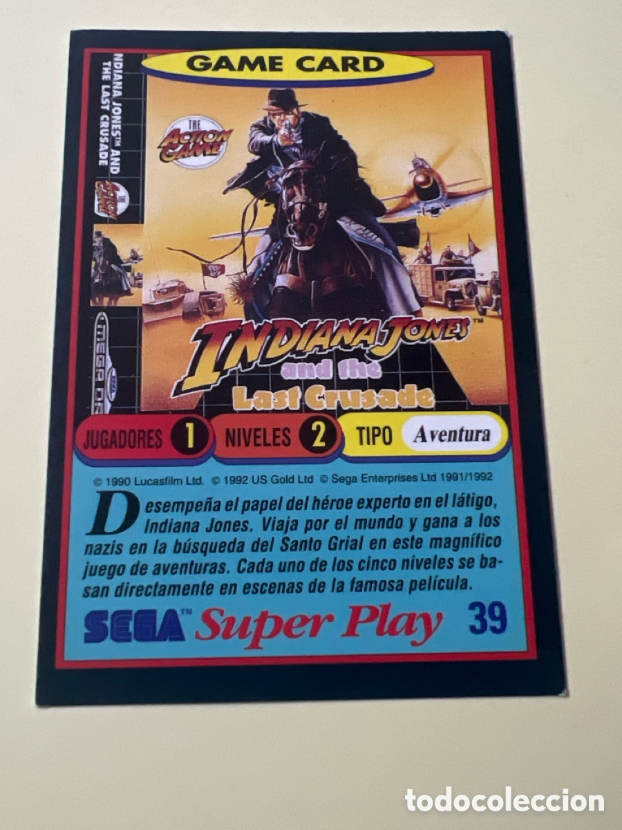 Cartas Colecion&aacute;veis: C5461. SEGA Super play [Panini] (1.991/1.992) - Cromo n&ordm; 39 - Indiana Jones and the last crusade.