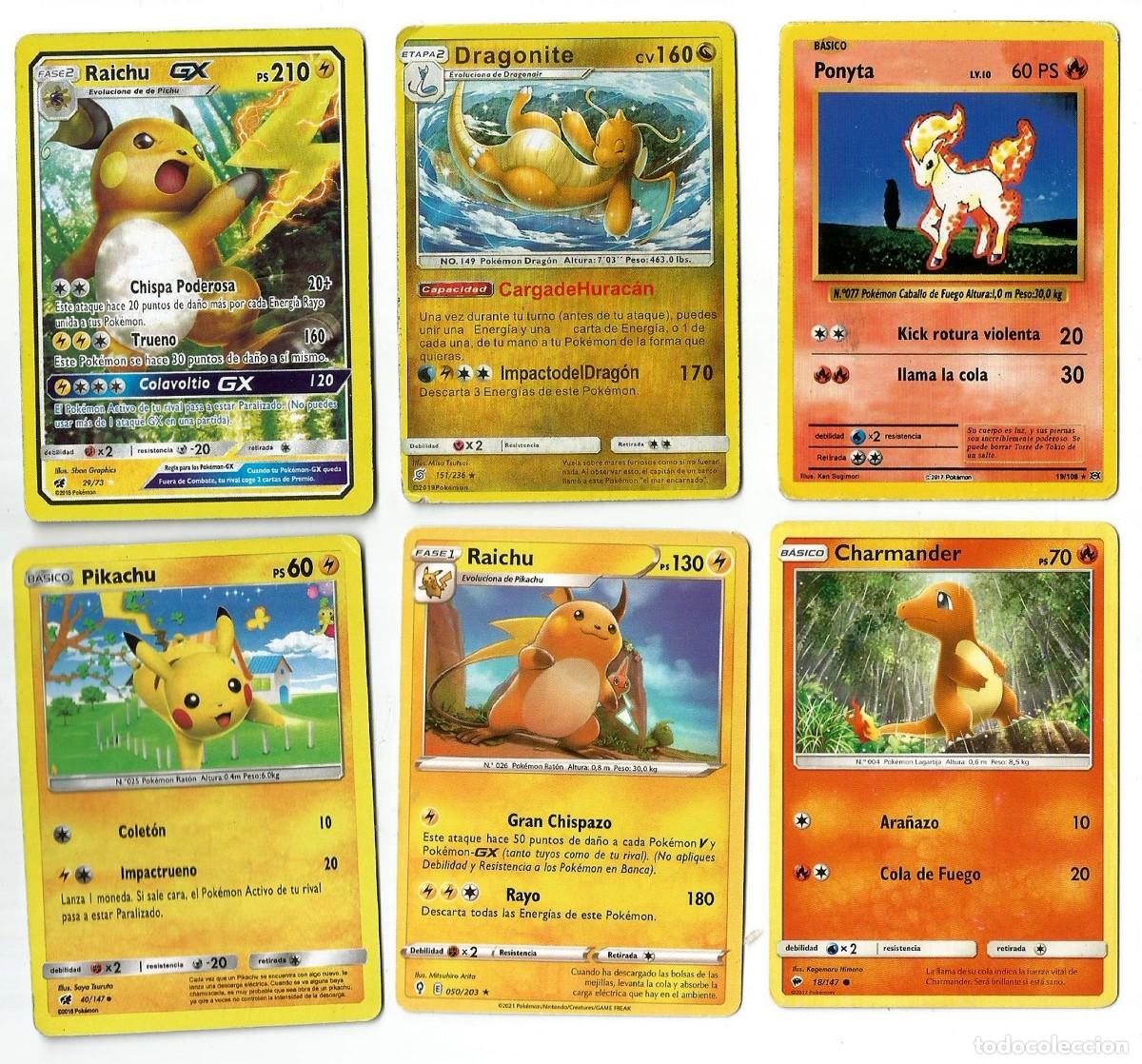 Trading cards: POK&Eacute;MON - LOTE DE 6 CARTAS - DISTINTAS EMISIONES - DRAGONITE, RAICHU, PONYTA...