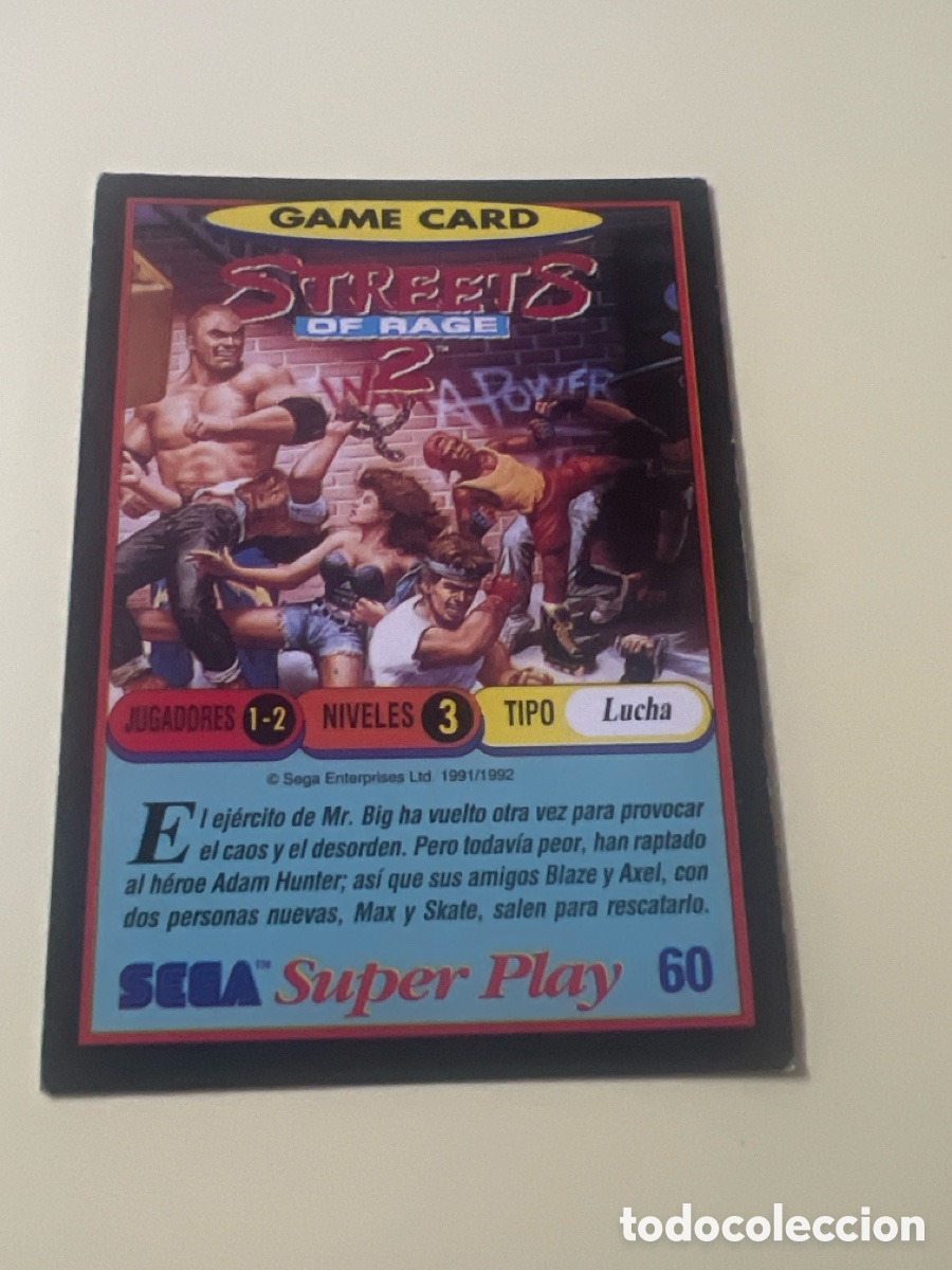 Trading cards: C2266. 1991 CROMO TRADING CARD VIDEOJUEGOS SEGA SUPER PLAY VIDEO GAMES 60 STREETS OF RAGE 2