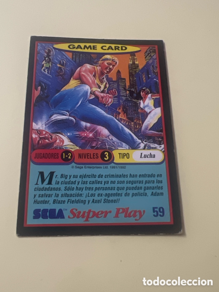 Trading cards: C2269. PANINI SEGA SUPER PLAY GAME CARD 1991 VIDEOJUEGO CROMO N&ordm; 59 STREETS OF RAGE