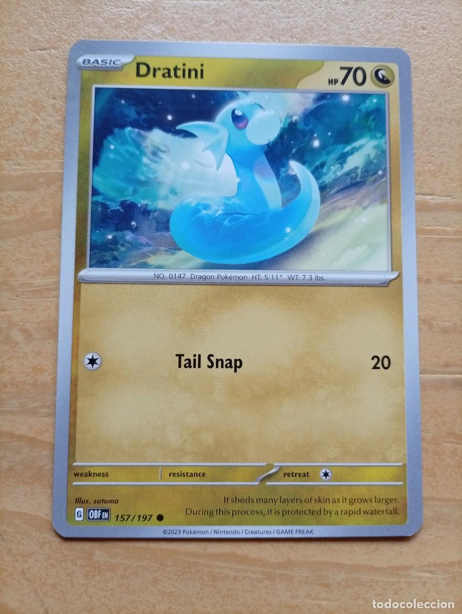 Trading cards: Carta Pok&eacute;mon de Dratini, n&uacute;mero 157/197, del a&ntilde;o 2023. La carta est&aacute; en ingl&eacute;s. - Tipo: B&aacute;sico - H