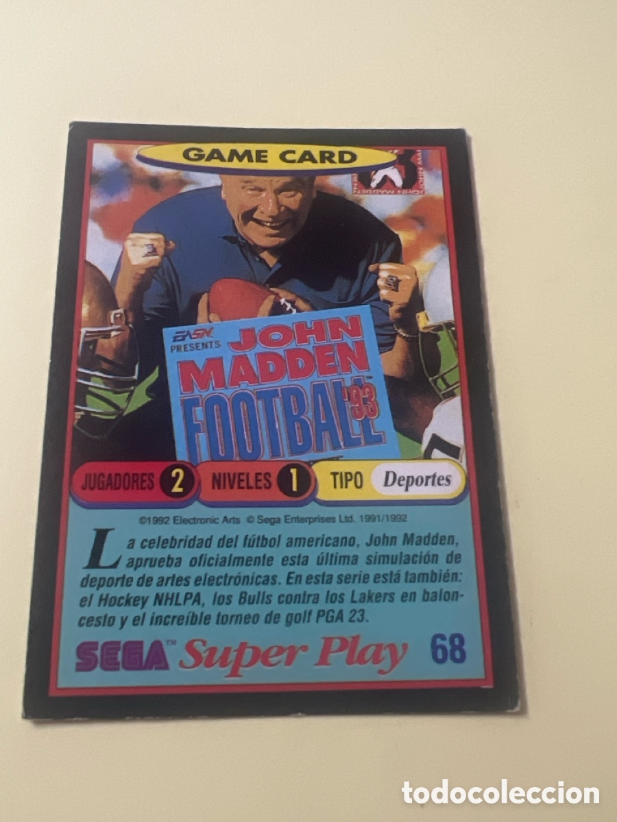 Trading cards: 1991 PANINI CROMO TRADING CARD VIDEOJUEGOS SEGA SUPER PLAY VIDEO GAMES 68 JOHN MADDEN FOOTBALL 93