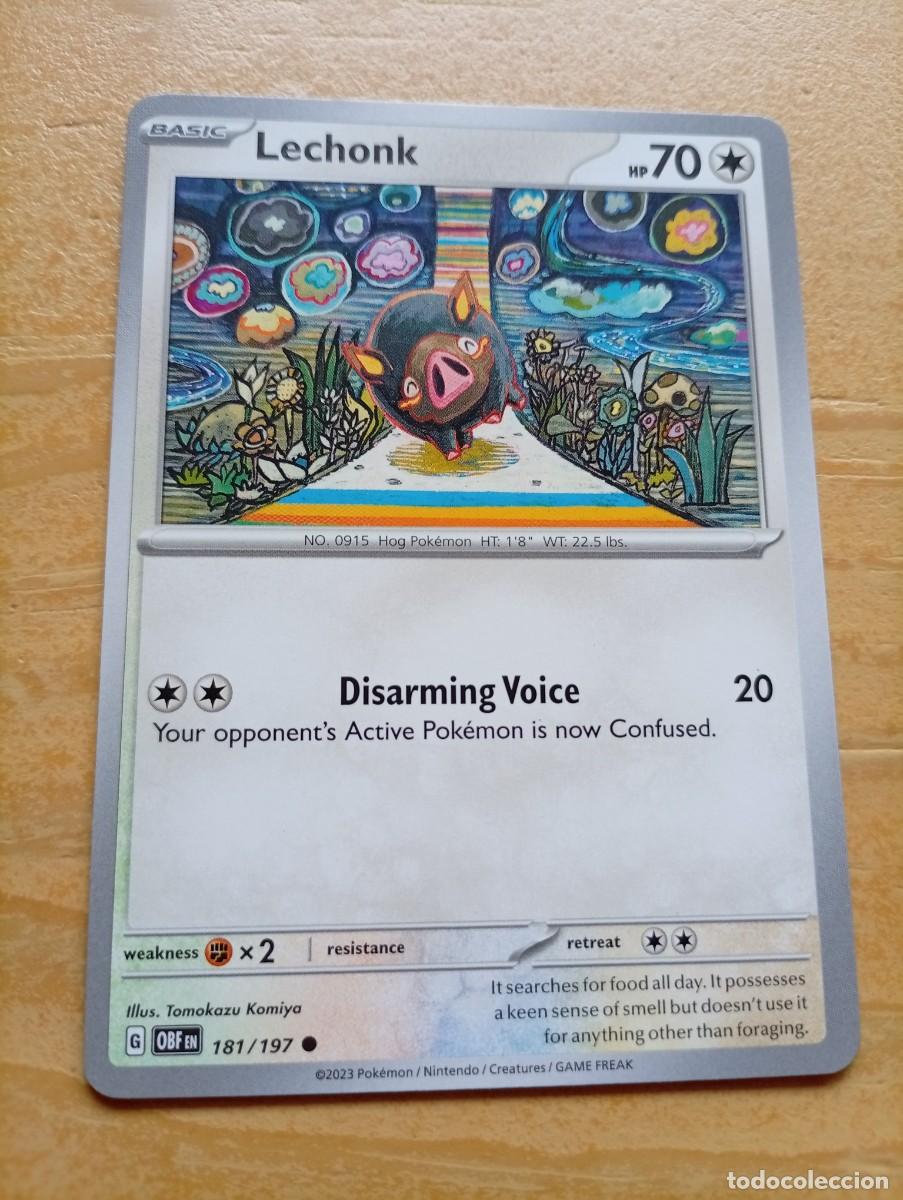 Trading cards: Carta Pok&eacute;mon de Lechonk, n&uacute;mero 181/197, en ingl&eacute;s. 2023 - Tipo: B&aacute;sico - HP: 70 - Ataque: Disarmi