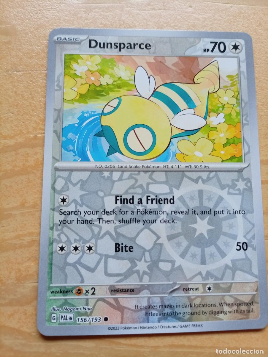 Trading cards: Carta Pok&eacute;mon de Dunsparce en ingl&eacute;s, con arte hologr&aacute;fico inverso. 2023 - Tipo: B&aacute;sico - HP: 70 - H