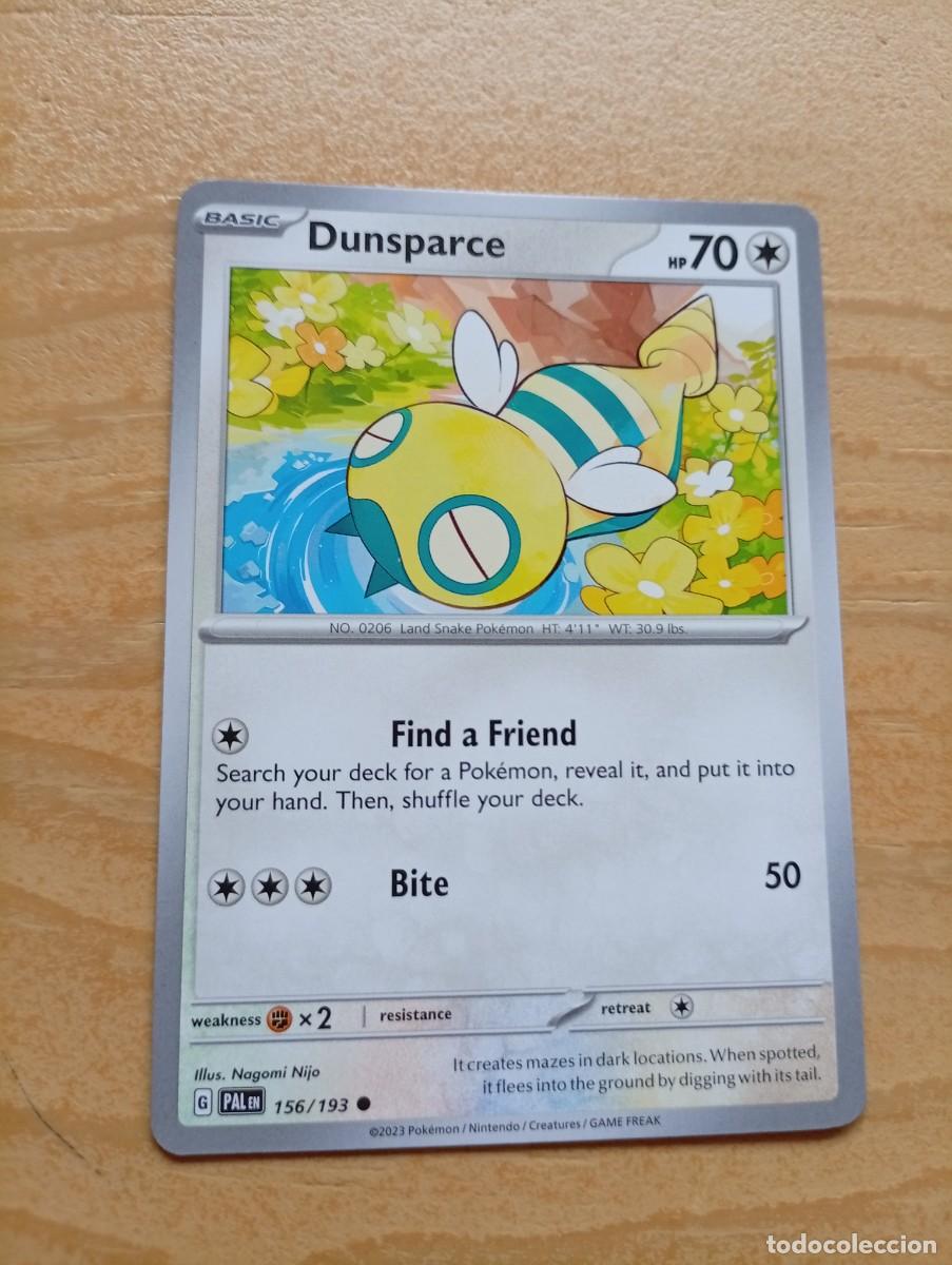 Trading cards: Carta Pok&eacute;mon de Dunsparce, edici&oacute;n 156/193 del a&ntilde;o 2023. - Idioma: Ingl&eacute;s. - Tipo: B&aacute;sico. - HP: 7