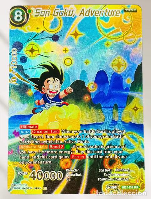 Trading cards: Carta Dragon Ball Son Goku, adventure anime cl&aacute;sico textura dorada, ingl&eacute;s