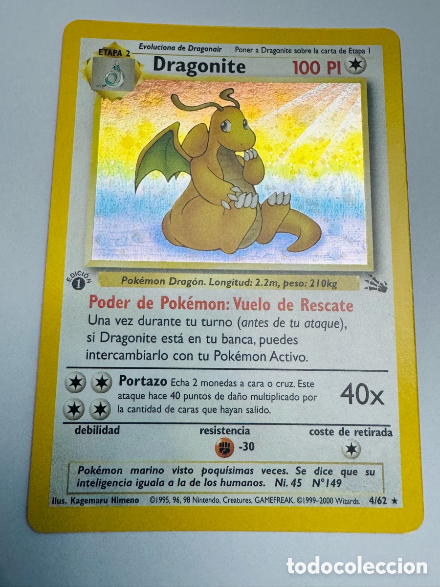 Trading cards: Carta Pok&eacute;mon TCG - Dragonite Holo 1&ordf; Edici&oacute;n (Fossil 4/62) - Espa&ntilde;ol