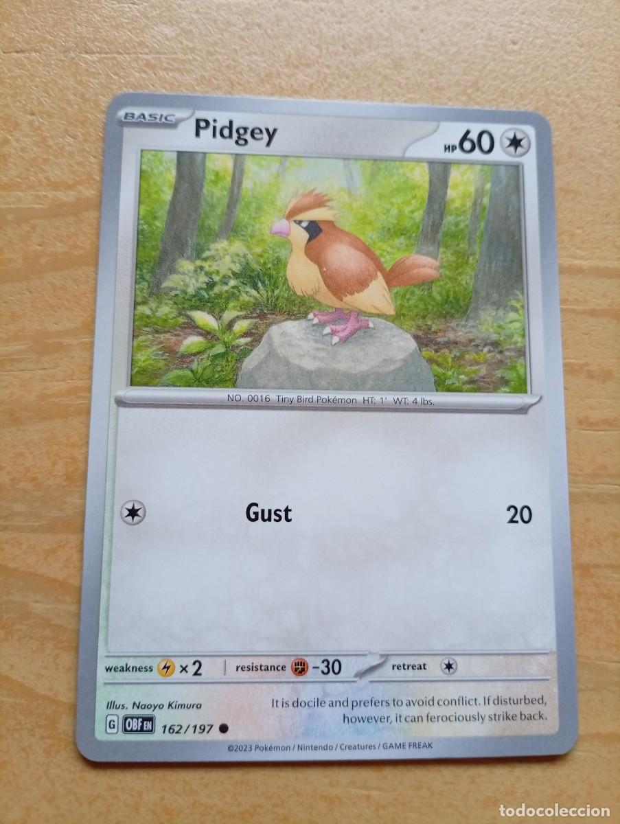 Trading cards: Carta Pok&eacute;mon de Pidgey, n&uacute;mero 162/197, del a&ntilde;o 2023. - Idioma: Ingl&eacute;s. - Tipo: B&aacute;sico. - HP: 60.