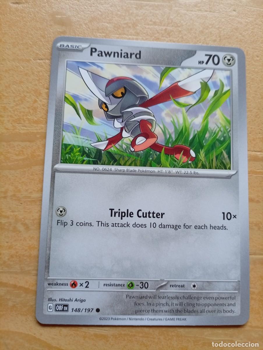 Trading cards: Carta Pok&eacute;mon de Pawniard, n&uacute;mero 148/197, del a&ntilde;o 2023. - Idioma: Ingl&eacute;s. - Ilustrador: Hitoshi Ar