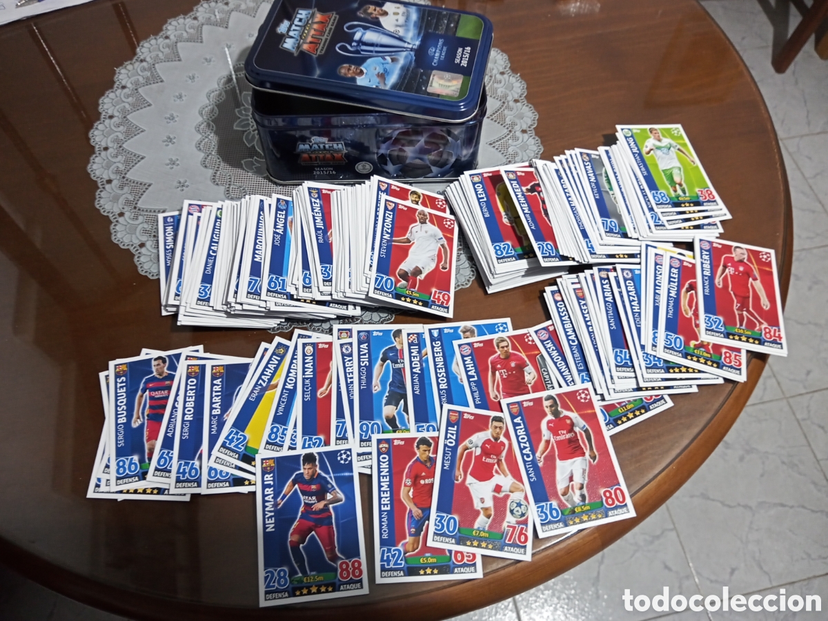 Trading cards: LOTE DE CARTAS F&Uacute;TBOL 233 + LATA A&Ntilde;O 2015/16.