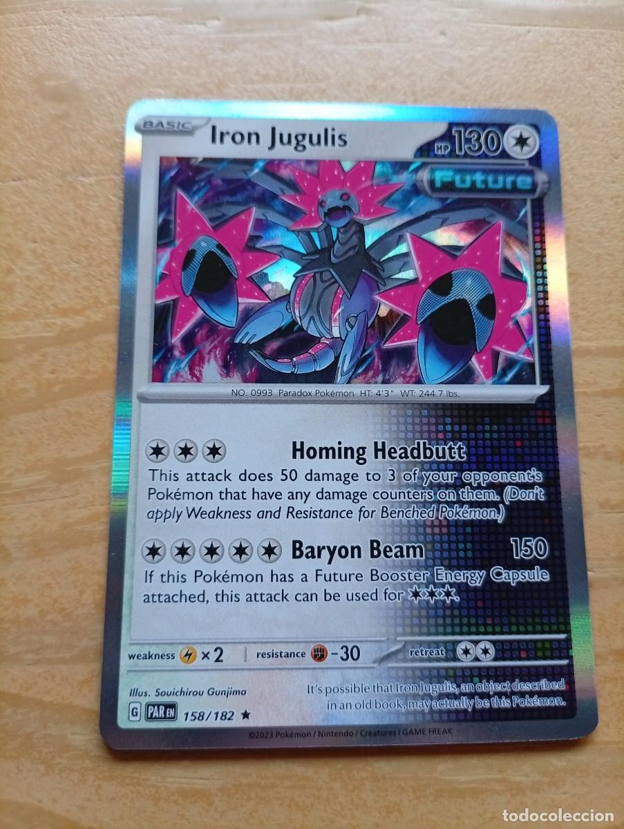 Trading cards: Carta Pok&eacute;mon Iron Jugulis, edici&oacute;n en ingl&eacute;s. Es una carta de tipo B&aacute;sico con arte hologr&aacute;fico. 202