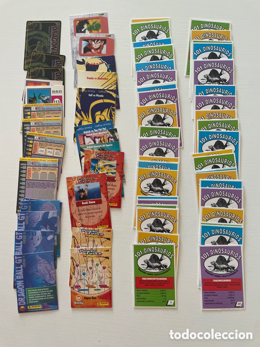 Trading cards: LOTE de 80 Trading Cars, Dragon Ball y Dinosaurios, sin repetir