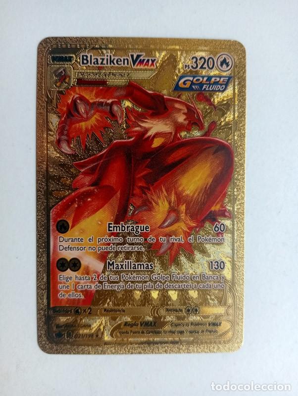 Figurine Collezionabili: CROMO CARD POKEMON DORADO Blaziken Vmax (NO METAL)