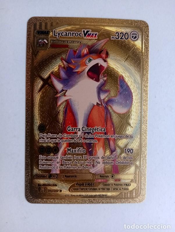 Figurine Collezionabili: CROMO CARD POKEMON DORADO Lycanroc Vmax (NO METAL)