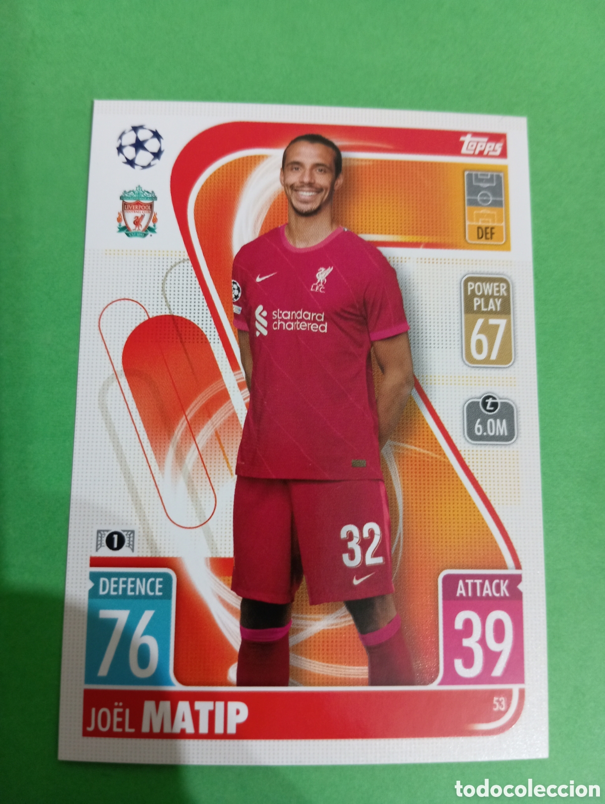 Trading cards: Jo&euml;l Matip Liverpool n&deg;53 / TOPPS MATCH ATTAX 2021/2022