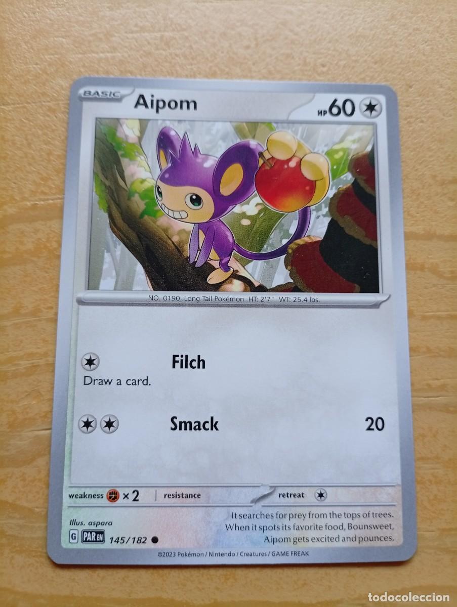 Trading cards: Carta Pok&eacute;mon de Aipom, n&uacute;mero 145/182, de la edici&oacute;n de 2023 en ingl&eacute;s. - Tipo: B&aacute;sico - HP: 60 -