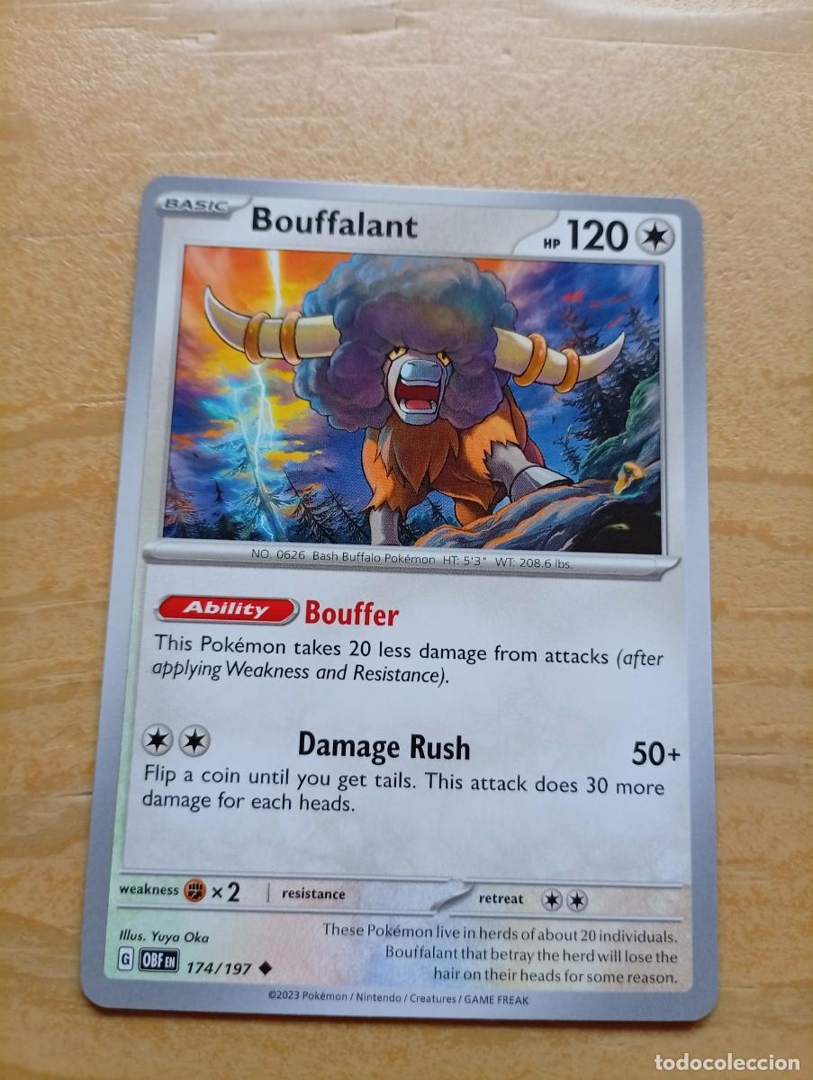 Trading cards: Carta de Pok&eacute;mon de Bouffalant, n&uacute;mero 174/197, en ingl&eacute;s. Pertenece a la colecci&oacute;n de 2023. - Tipo