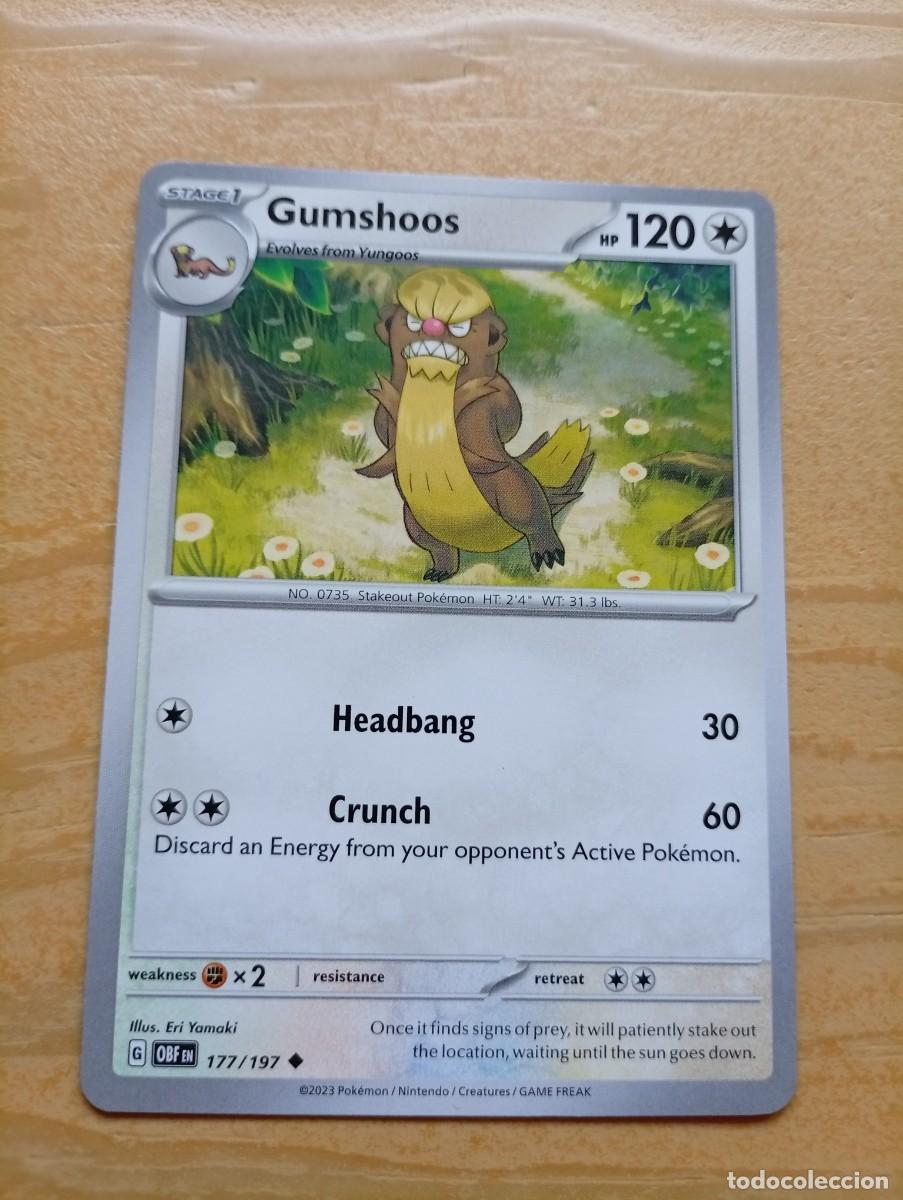 Trading cards: Carta Pok&eacute;mon de Gumshoos, n&uacute;mero 177/197, de la edici&oacute;n de 2023. - Idioma: Ingl&eacute;s. - Ilustrador: E