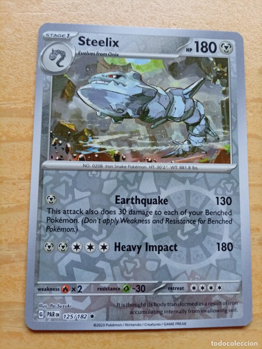 Trading cards: Carta de Pok&eacute;mon de Steelix, edici&oacute;n en ingl&eacute;s con arte hologr&aacute;fico inverso. 2023 - Etapa 1 - HP 180