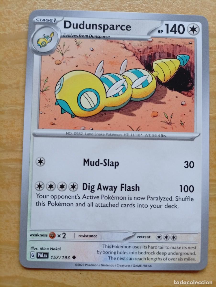 Trading cards: Carta Pok&eacute;mon de Dudunsparce, n&uacute;mero 157/193, en ingl&eacute;s. - Etapa 1. - HP 140. - Ataques: Mud-Slap