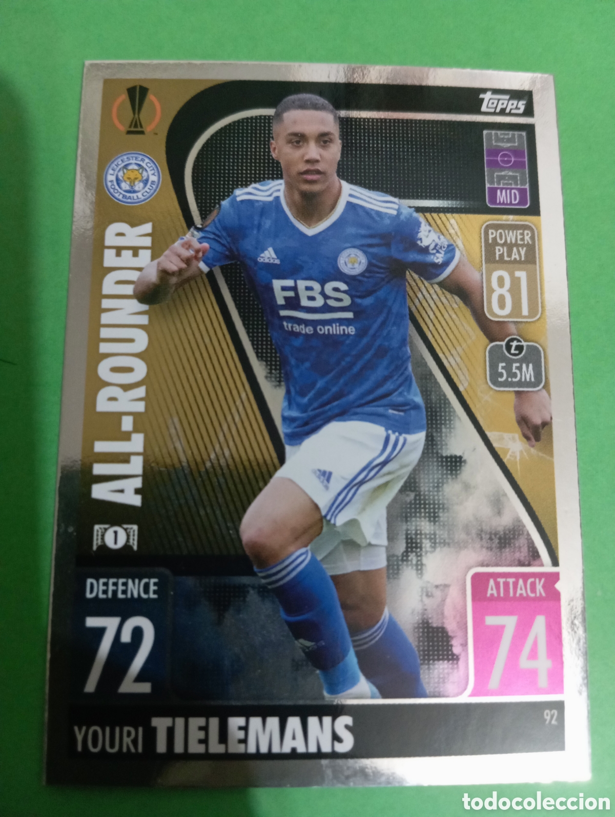 Cartas Colecion&aacute;veis: Youri Tielemans Leicester City ALL-ROUNDER n&deg;92 / TOPPS MATCH ATTAX 2021/2022