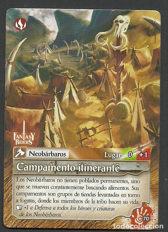 Trading cards: Fantasy Riders #70. Campamento itinerante. Panini 2018. Carta