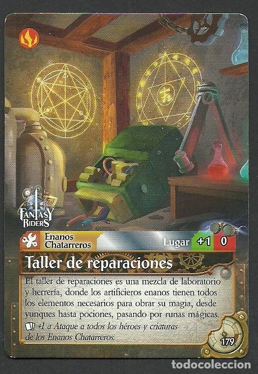 Trading cards: Fantasy Riders #179. Taller de reparaciones. Panini 2018. Carta