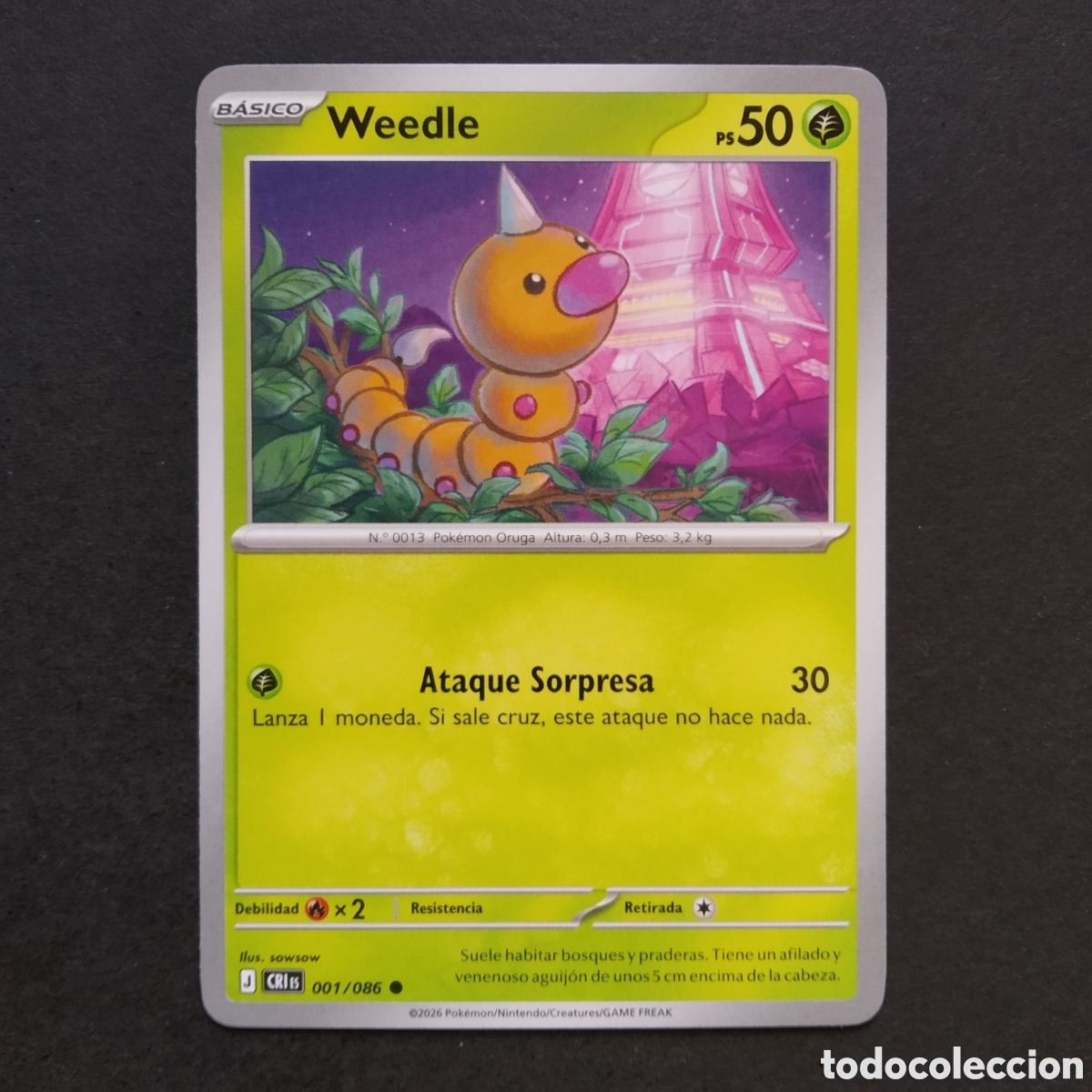 Trading cards: CARTA TCG - N&ordm; 001 - WEEDLE - CAOS CRECIENTE - POK&Eacute;MON - EN ESPA&Ntilde;OL