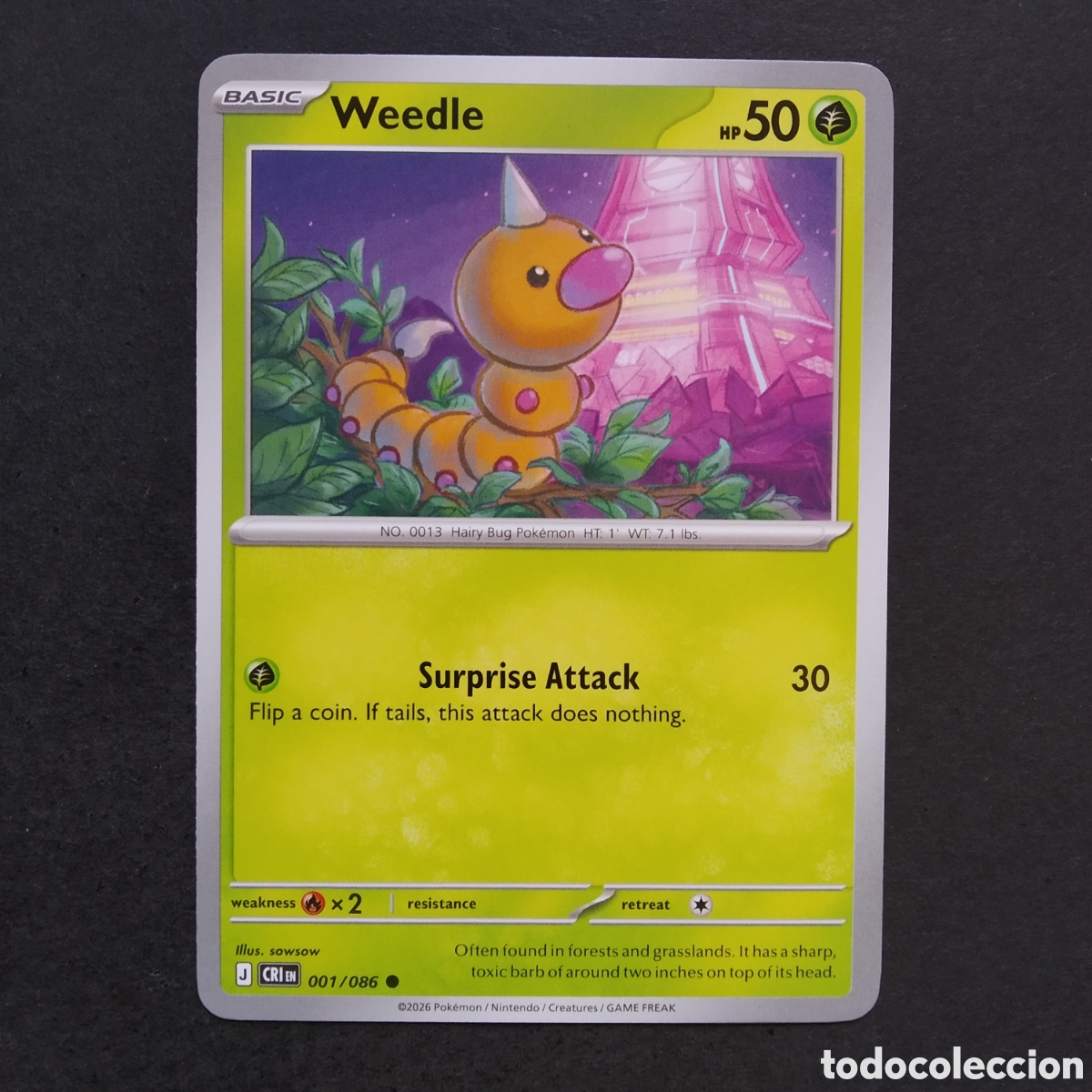 Trading cards: CARTA TCG - N&ordm; 001 - WEEDLE - CHAOS RISING - POK&Eacute;MON - EN INGL&Eacute;S