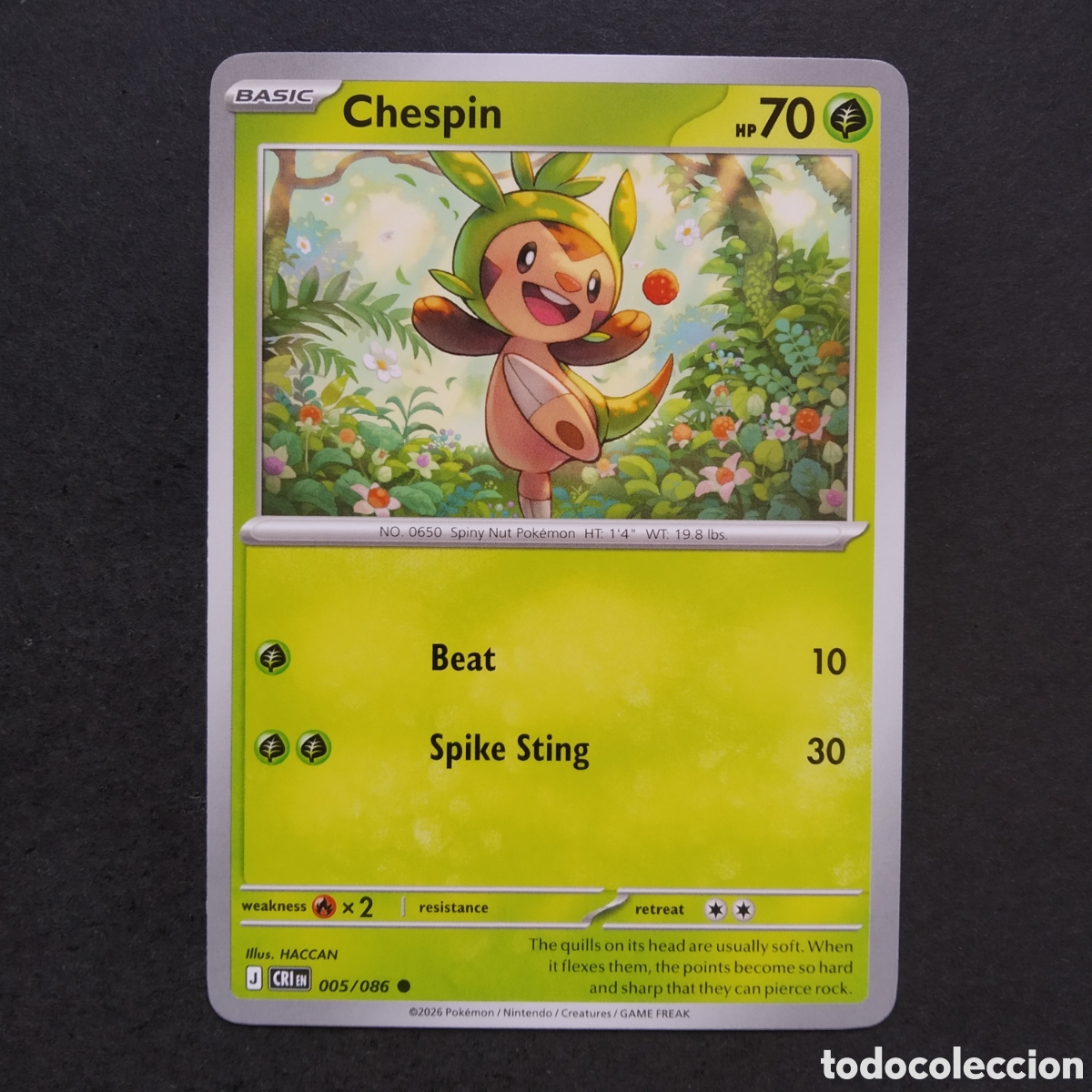 Trading cards: CARTA TCG - N&ordm; 005 - CHESPIN - CHAOS RISING - POK&Eacute;MON - EN INGL&Eacute;S