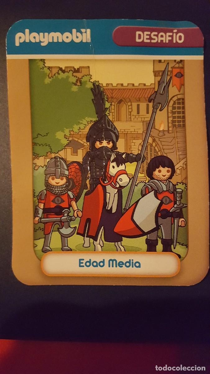 Trading cards: Playmobil, carta de juego. Desaf&iacute;o, Edad Media. N&uacute;mero 18.