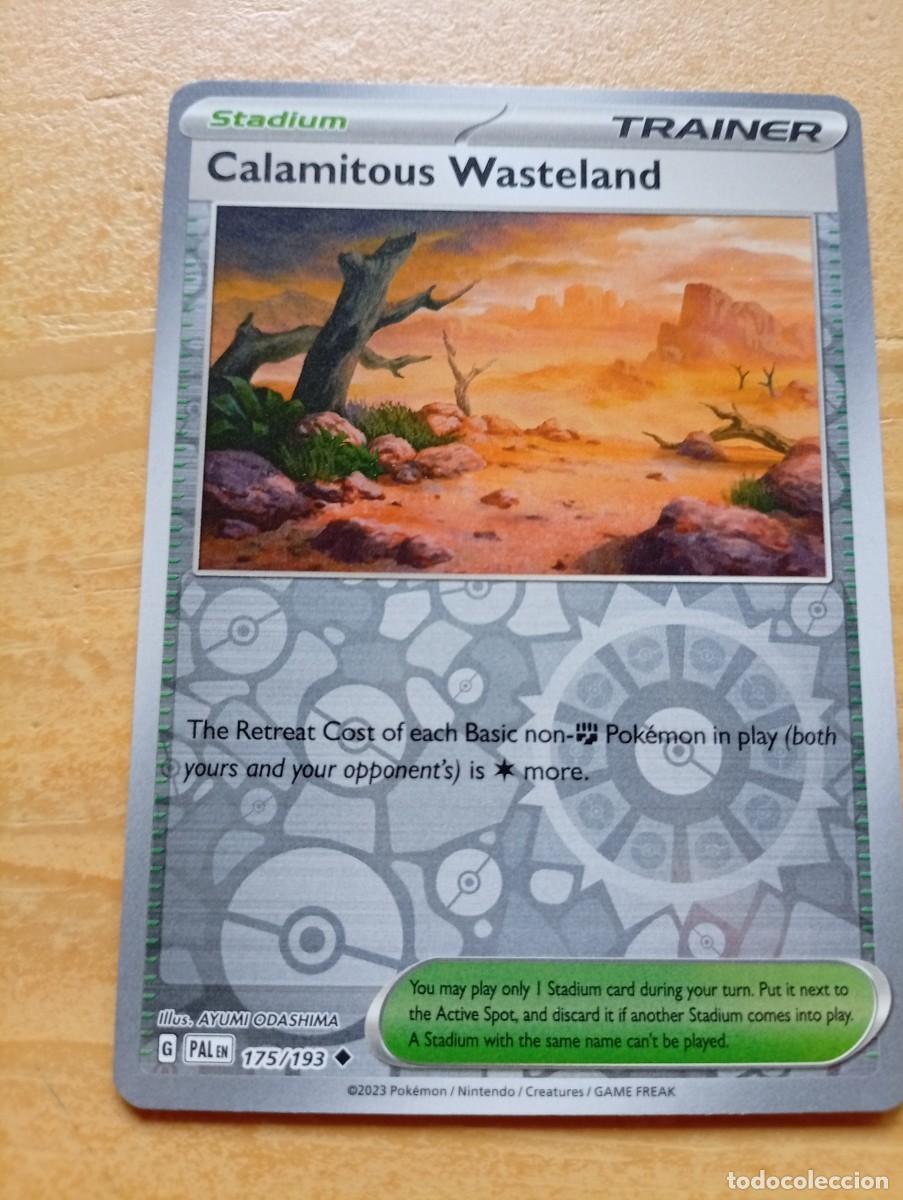 Trading cards: Carta de entrenador de Pok&eacute;mon, Calamitous Wasteland, en ingl&eacute;s. Pertenece a la categor&iacute;a Stadium. 2
