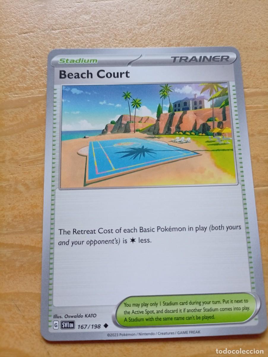 Trading cards: Carta de entrenador tipo Stadium del juego de cartas Pok&eacute;mon.Beach Court 2023 - Idioma: Ingl&eacute;s - Ilu