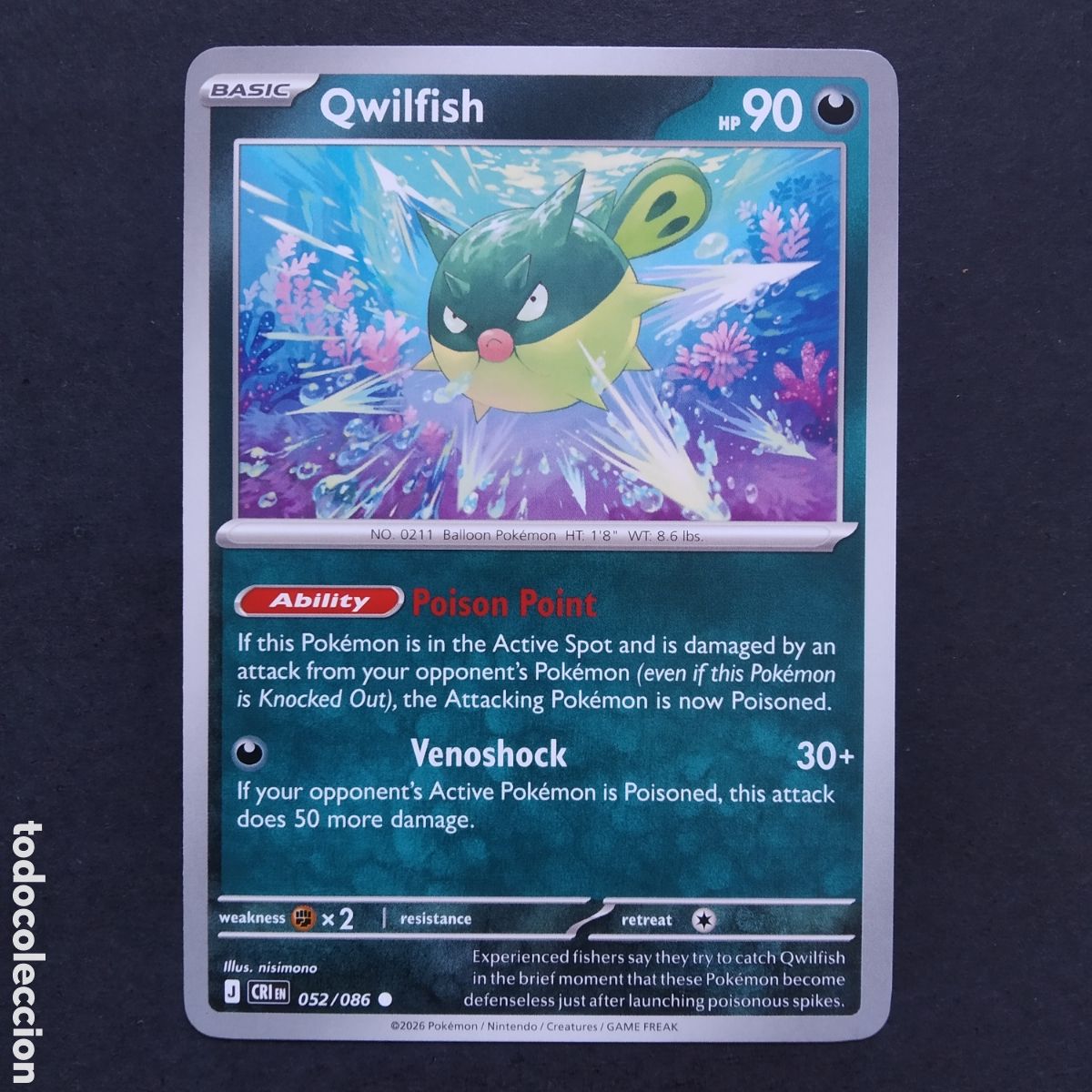 Trading cards: CARTA TCG - N&ordm; 052 - QWILFISH - CHAOS RISING - POK&Eacute;MON - EN INGL&Eacute;S