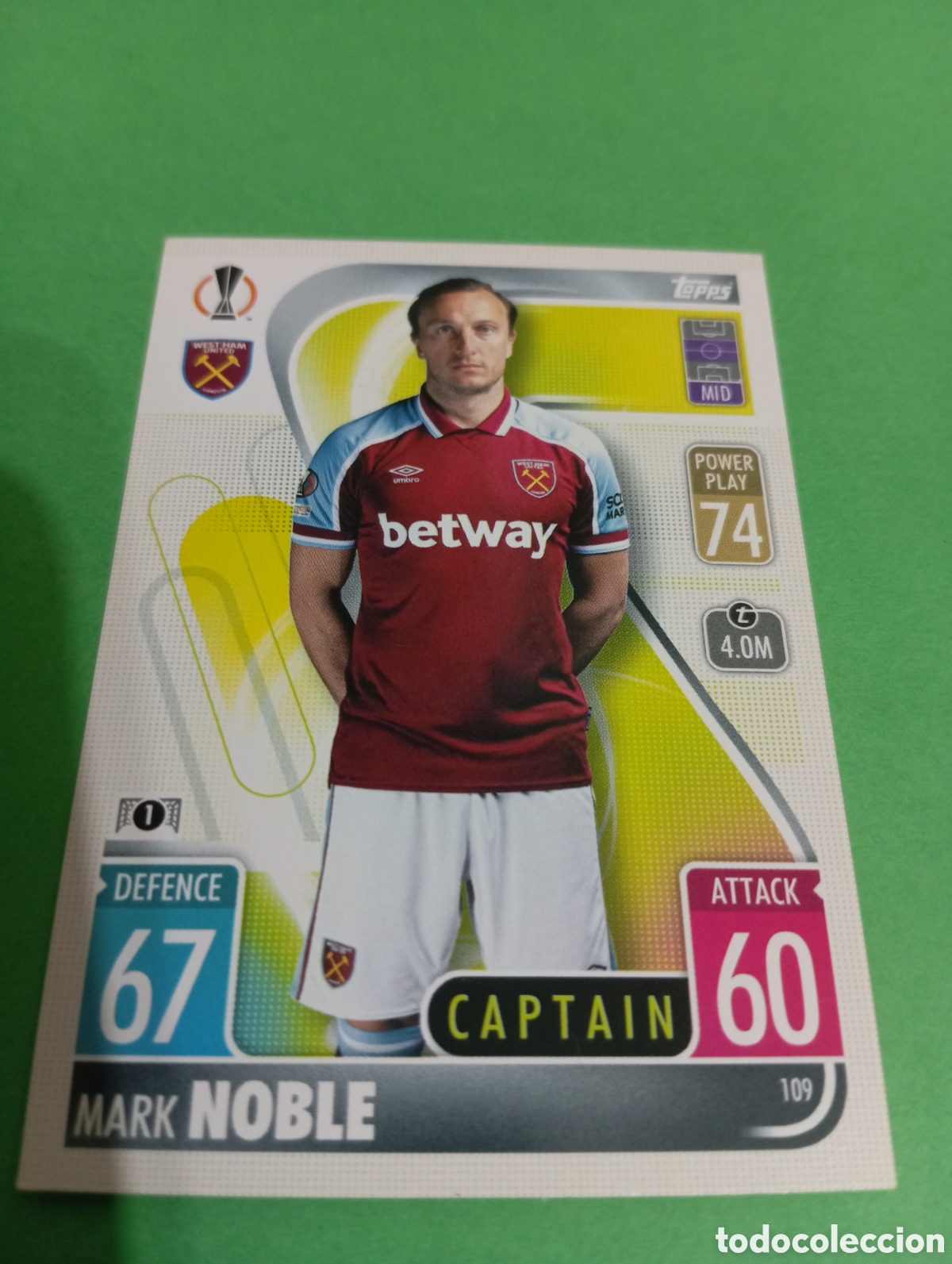 Trading cards: Mark Noble West Ham United n&deg;109 / TOPPS MATCH ATTAX 2021/2022