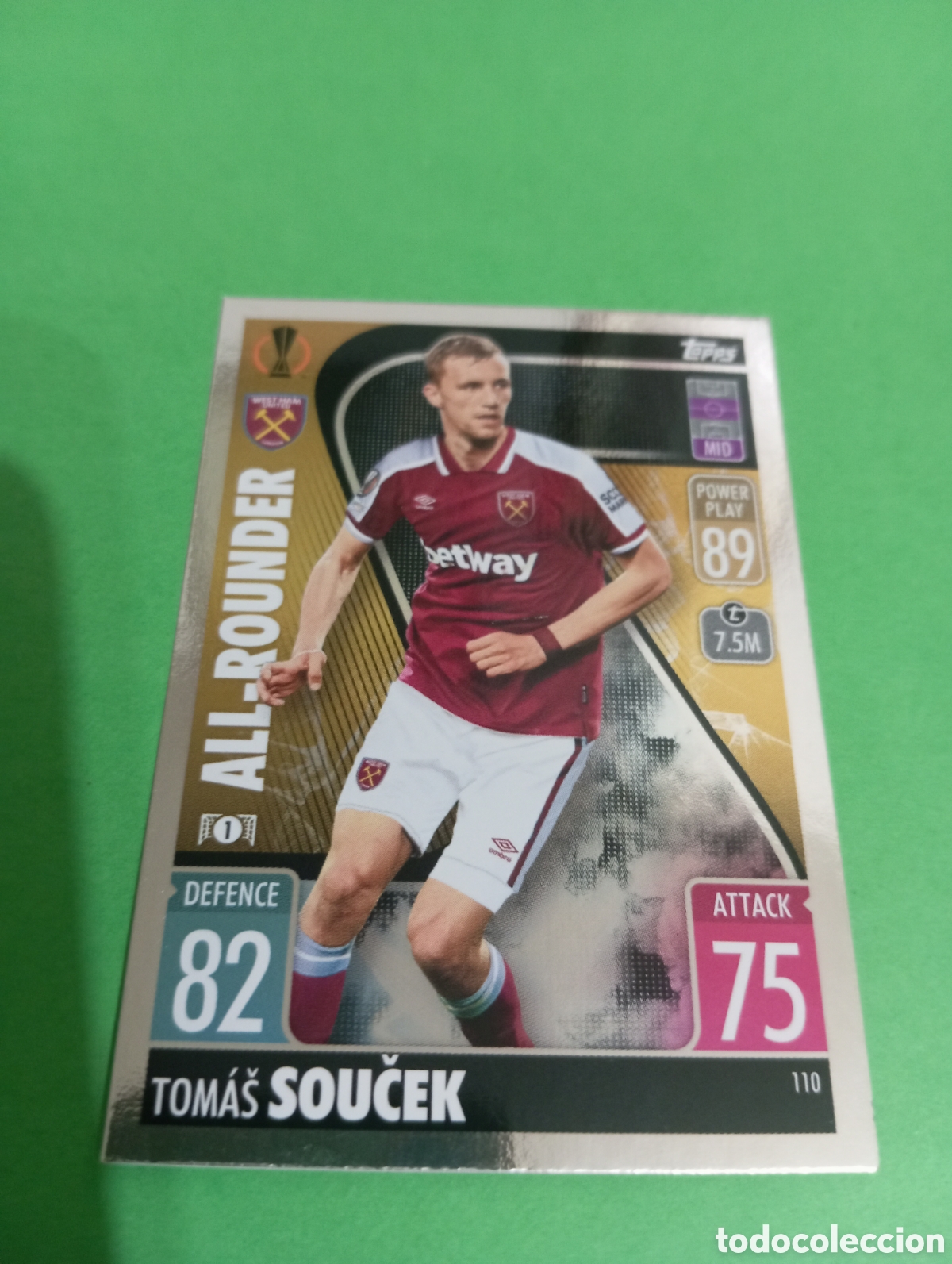 Cartas Colecion&aacute;veis: Tom&aacute;s Souček West Ham United ALL-ROUNDER n&deg;110 / TOPPS MATCH ATTAX 2021/2022