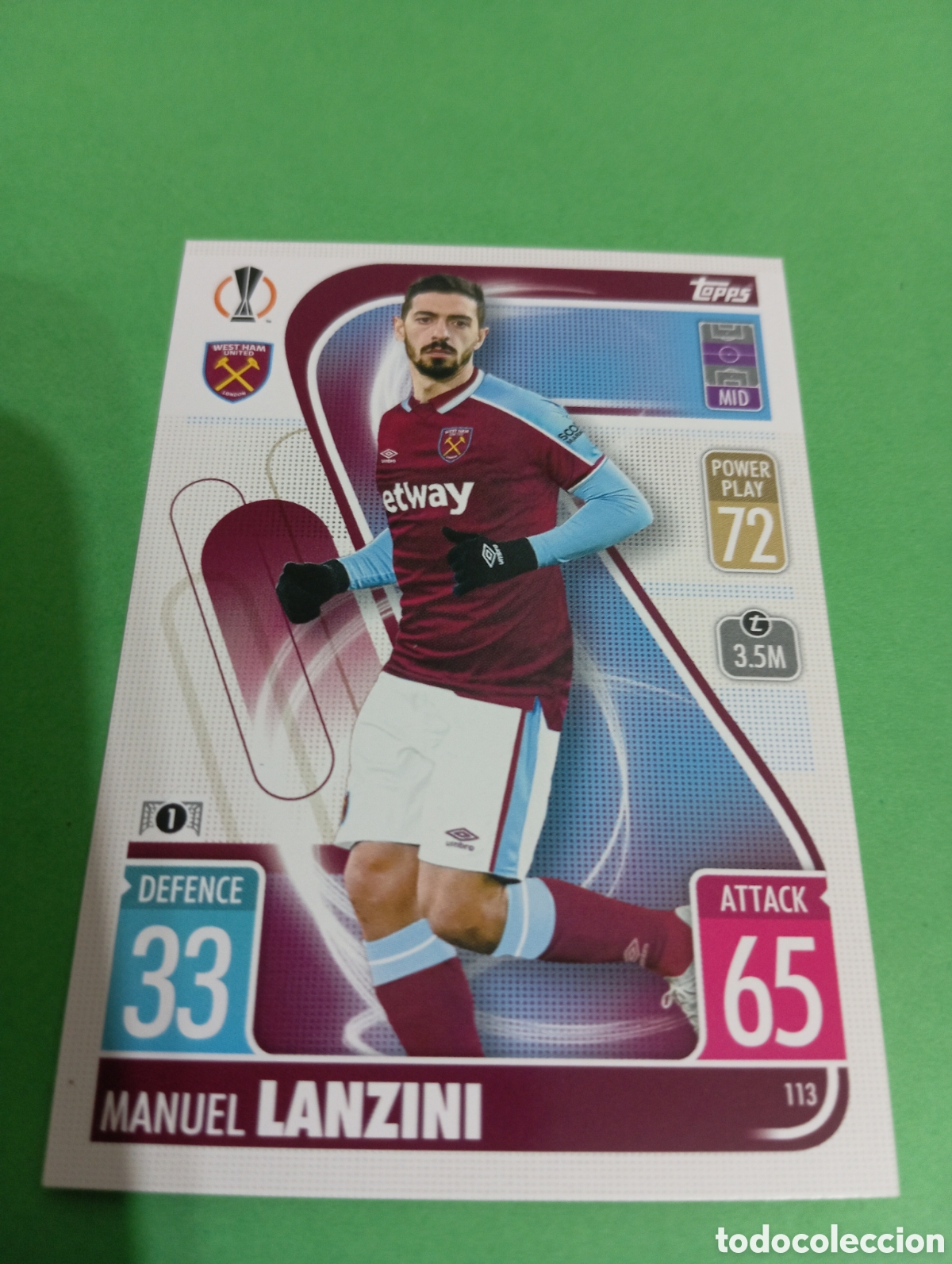 Trading cards: Lanzini West Ham United n&deg;113 / TOPPS MATCH ATTAX 2021/2022