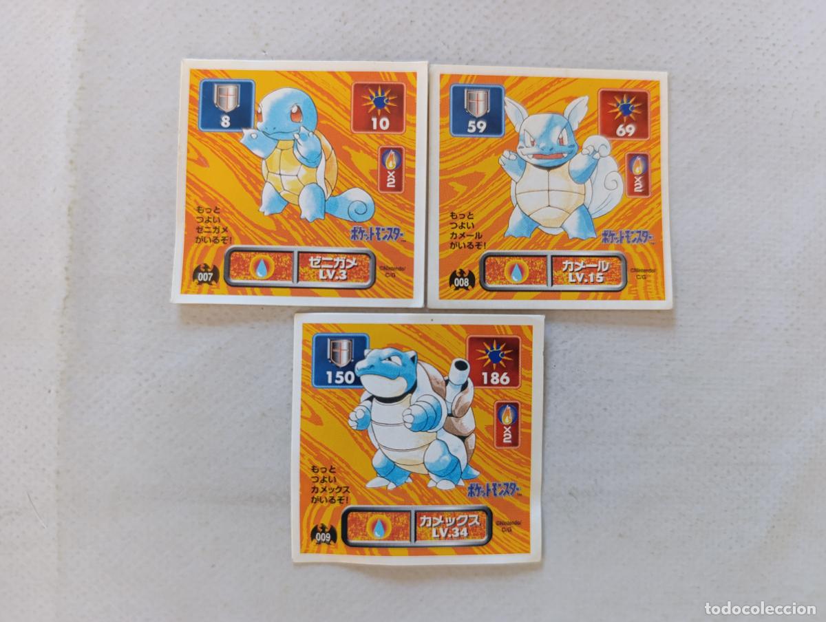 Trading cards: LOTE POKEMON STICKER AMADA - N&ordm; 7,8 Y 9 - SQUIRTLE, WARTORTLE Y BLASTOISE - SEAL 1996 JAPON (Q7Bw)