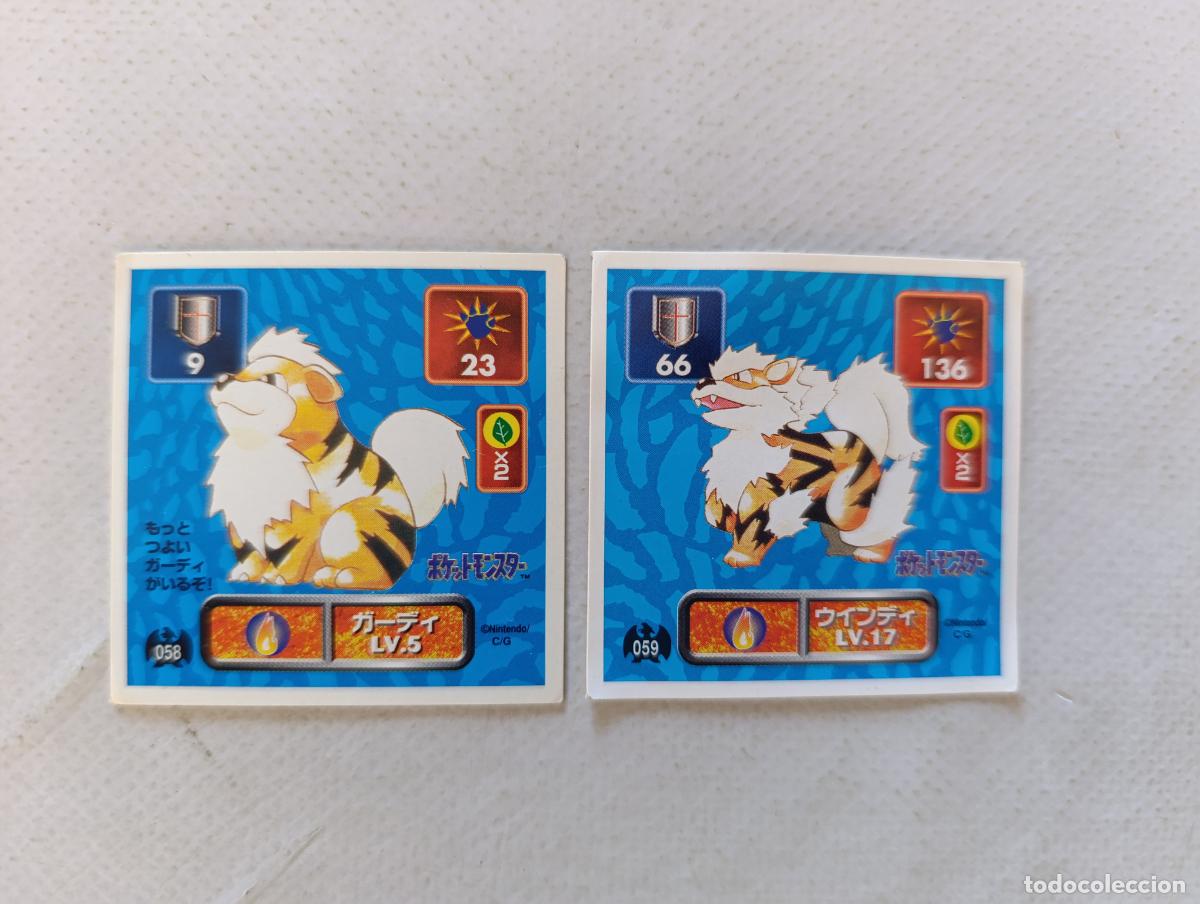 Trading cards: LOTE POKEMON STICKER AMADA - N&ordm; 58 Y 59 - GROWLITHE Y ARCANINE - SEAL 1996 JAPON (Q7Bw)