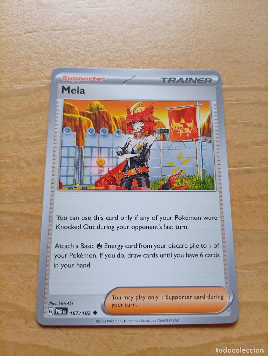 Trading cards: Carta de Entrenador (Trainer) Mela ,de la expansi&oacute;n Scarlet & Violet del juego de cartas colecciona