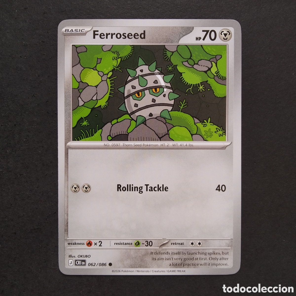 Trading cards: CARTA TCG - N&ordm; 062 - FERROSEED - CHAOS RISING - POK&Eacute;MON - EN INGL&Eacute;S