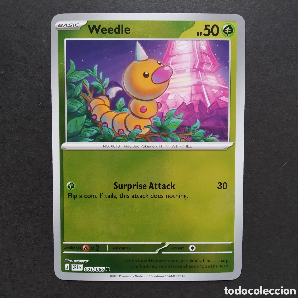 Trading cards: CARTA TCG - N&ordm; 001 - WEEDLE (HOLOGR&Aacute;FICA) - CHAOS RISING - POK&Eacute;MON - EN INGL&Eacute;S
